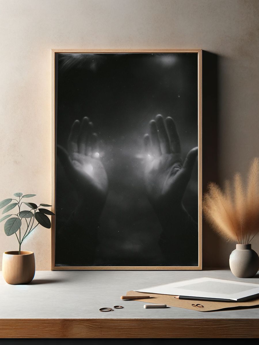 Hands in Light Photography Poster. — room view 2