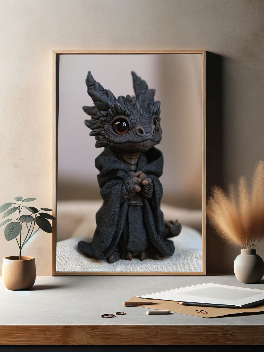 Cute Dragon Figurine Photography Poster. — room view 2