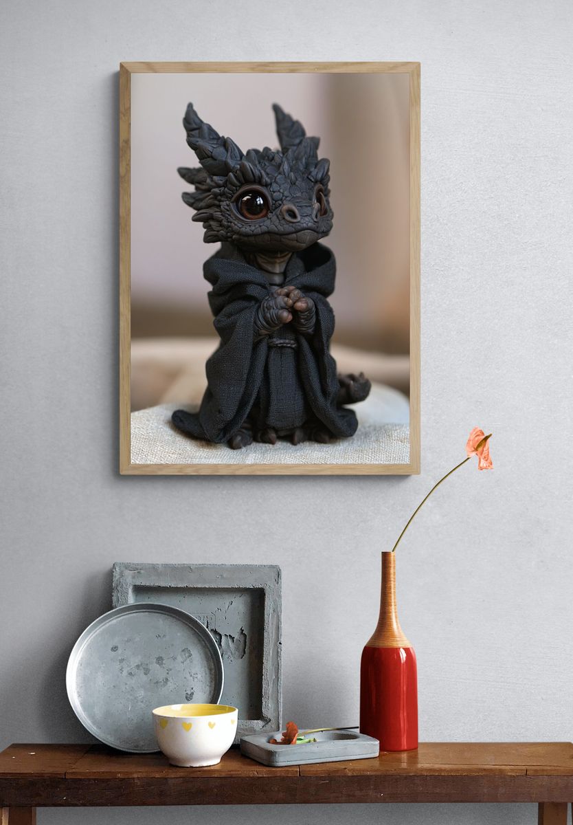 Cute Dragon Figurine Photography Poster. — room view 3