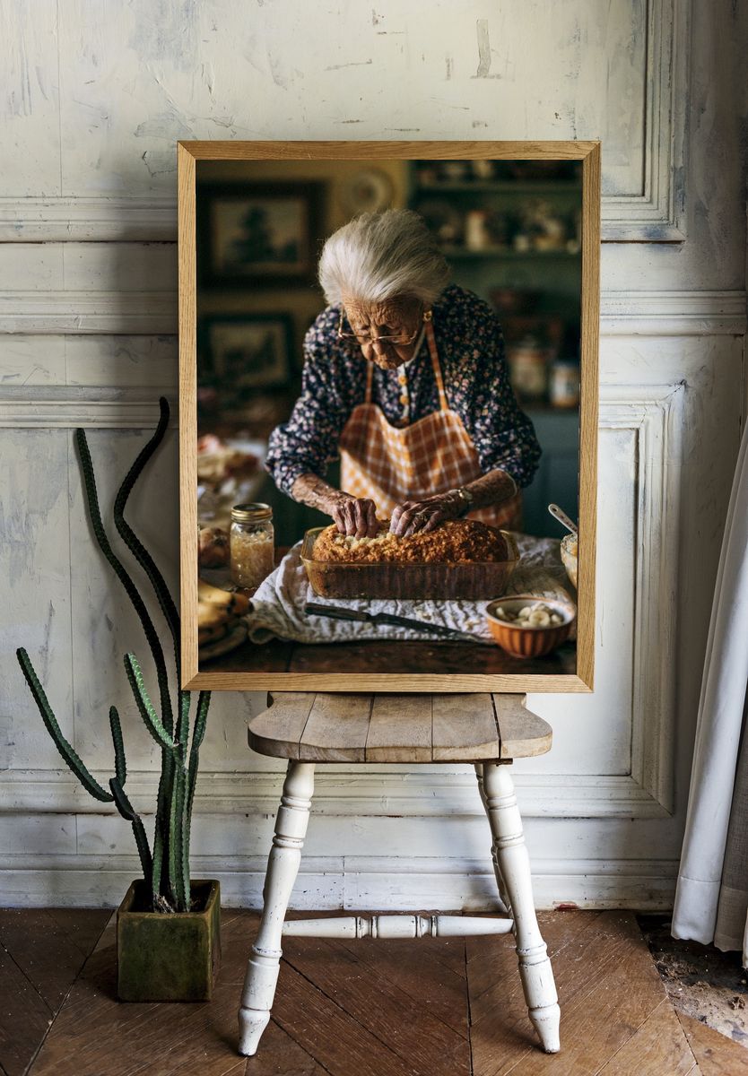 Grandmother Baking in Kitchen Photography Poster. — room view 1