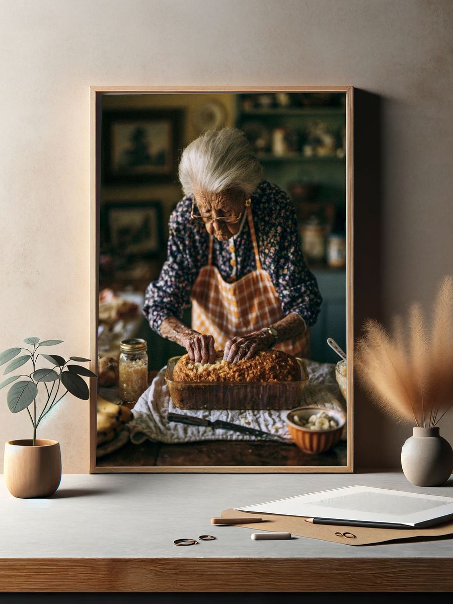 Grandmother Baking in Kitchen Photography Poster. — room view 2