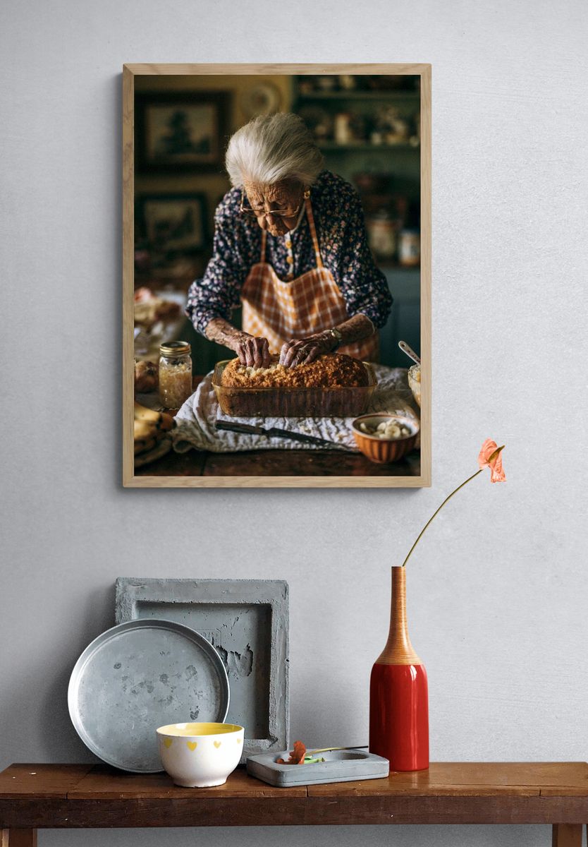 Grandmother Baking in Kitchen Photography Poster. — room view 3