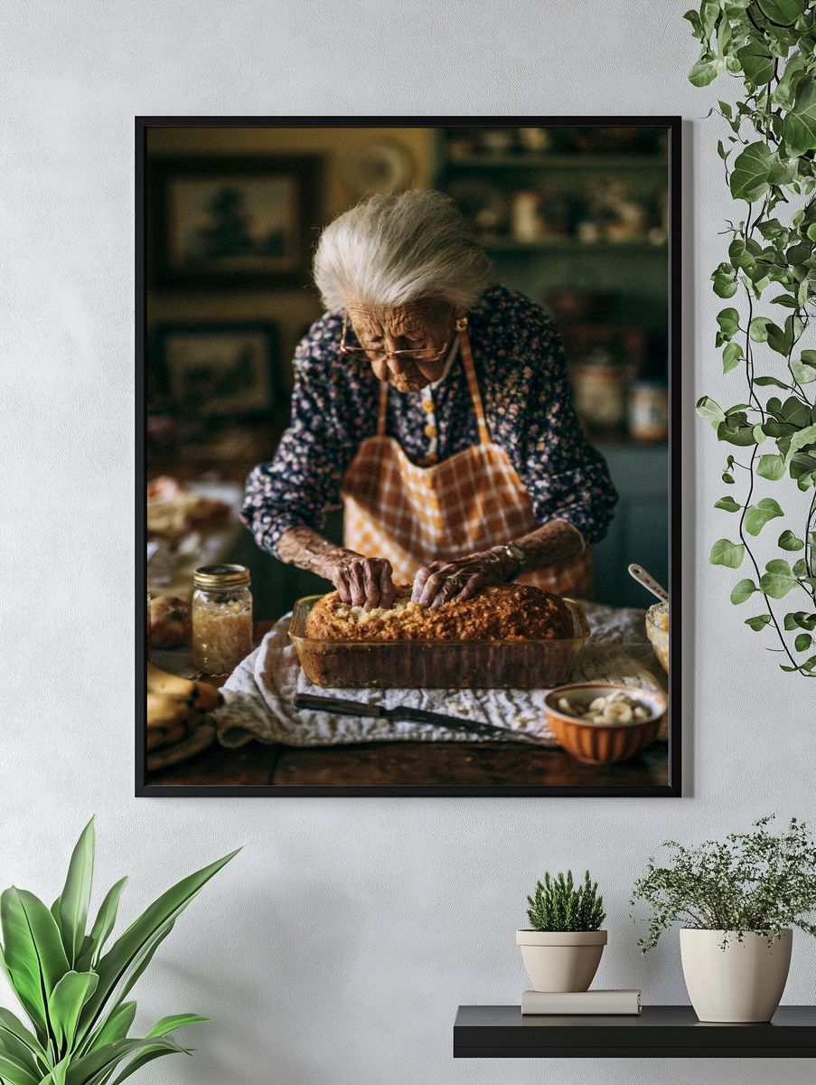 Grandmother Baking in Kitchen Photography Poster. — room view 4