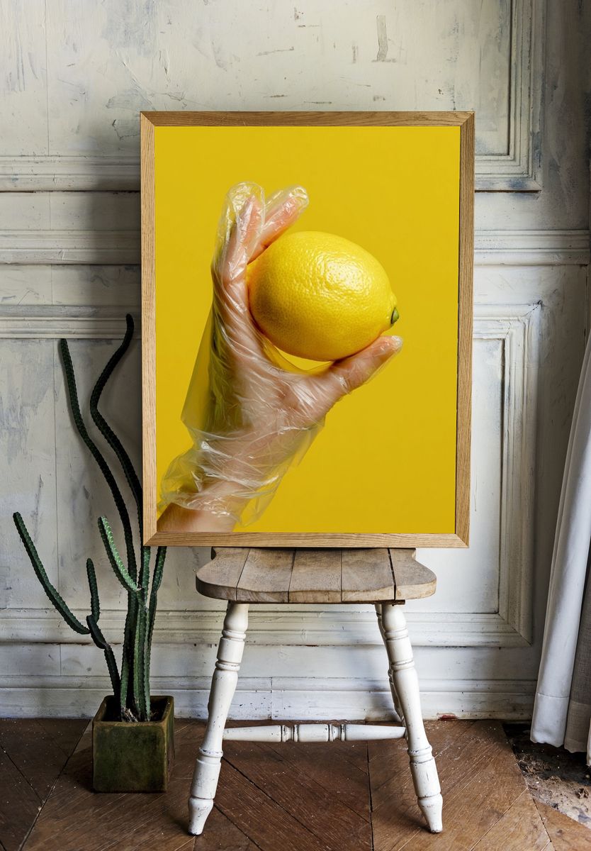 Plastic Glove Lemon Photography Poster. room preview