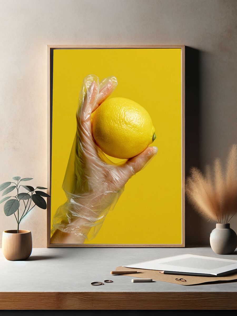 Plastic Glove Lemon Photography Poster. — room view 2