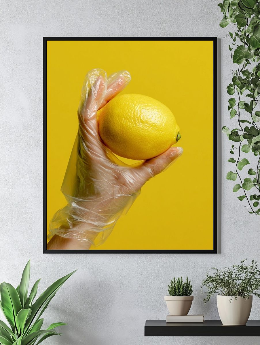 Plastic Glove Lemon Photography Poster. — room view 4