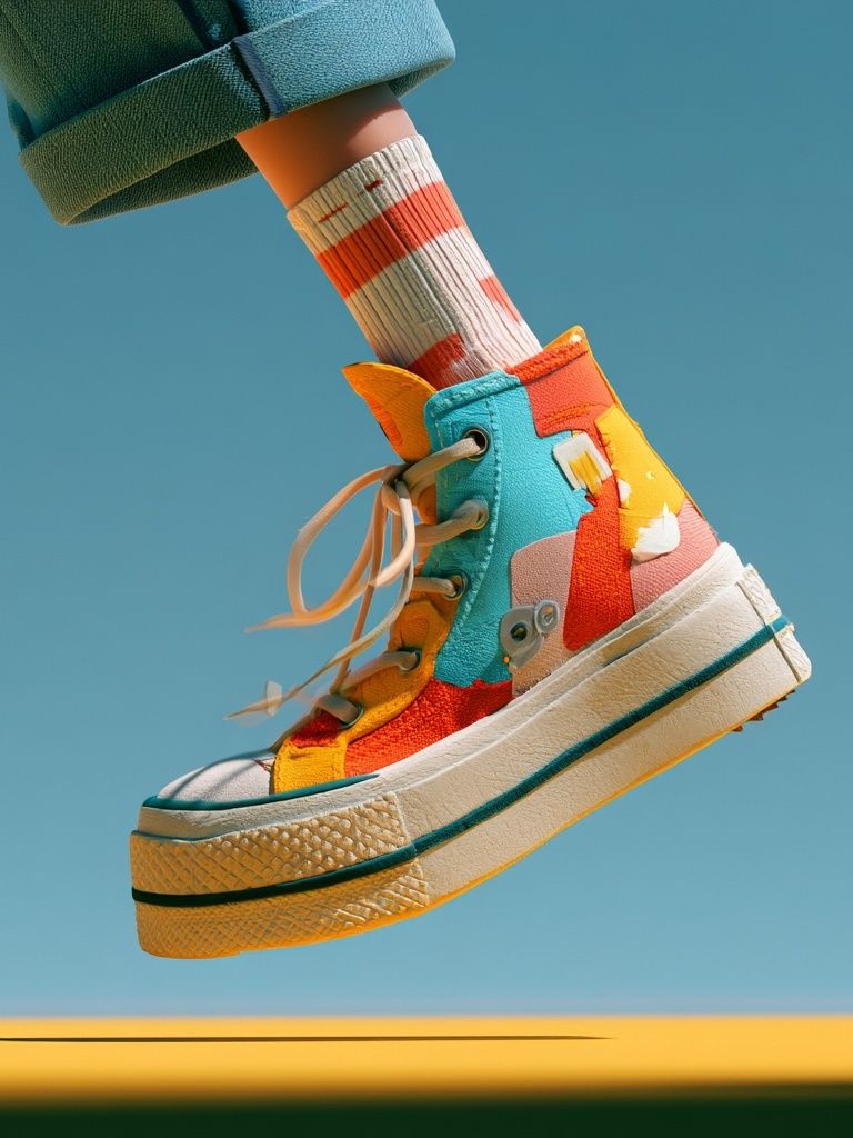 Colorful Sneaker Jump Photography Poster. poster detail