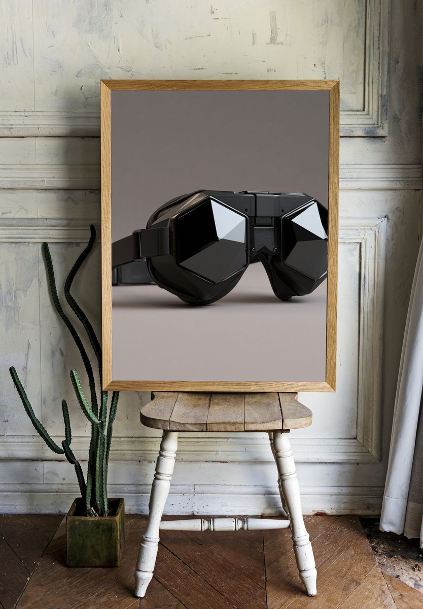 Futuristic Black VR Goggles Photography Poster. room preview