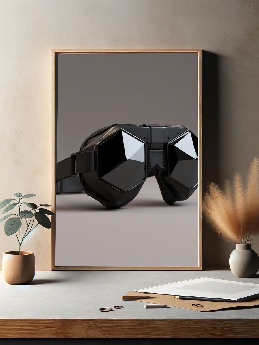 Futuristic Black VR Goggles Photography Poster. — room view 2