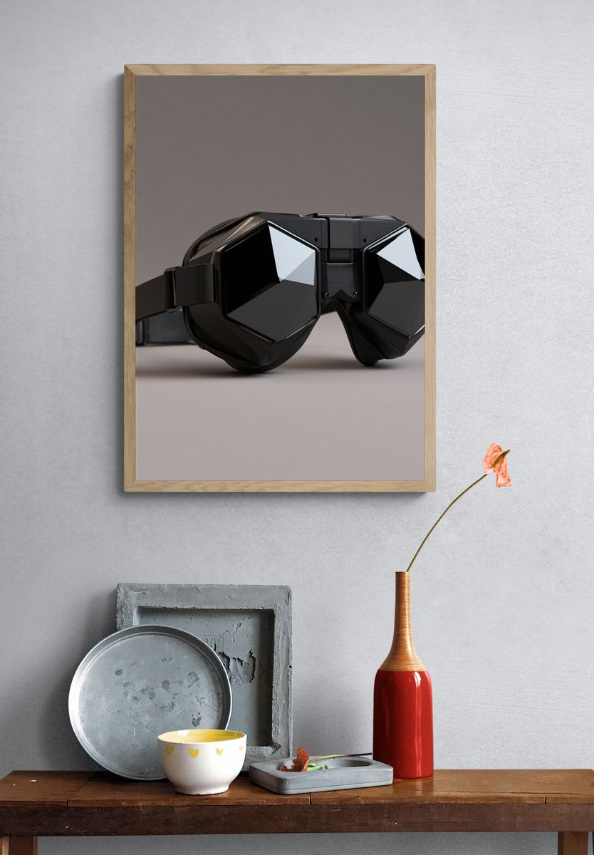 Futuristic Black VR Goggles Photography Poster. — room view 3