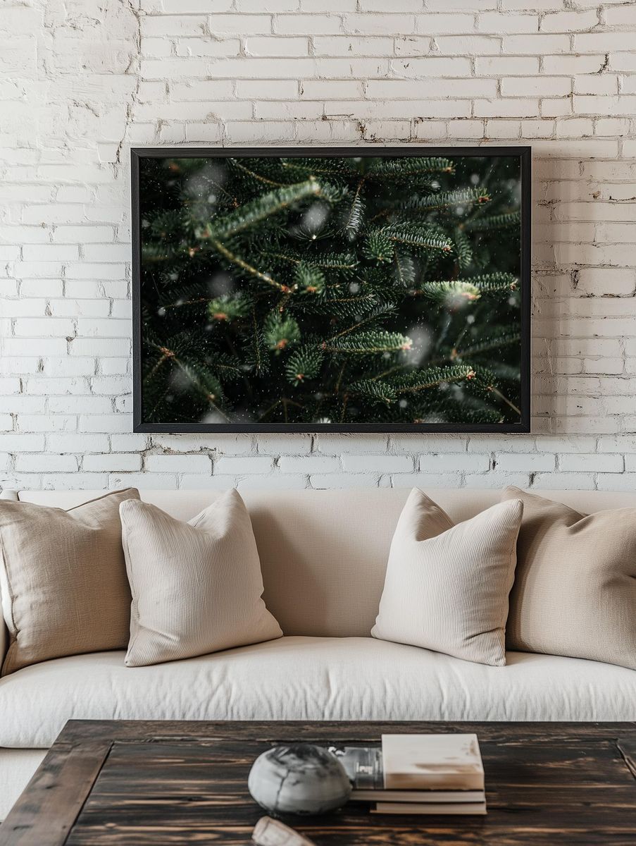 Closeup Christmas tree, green pine. room preview