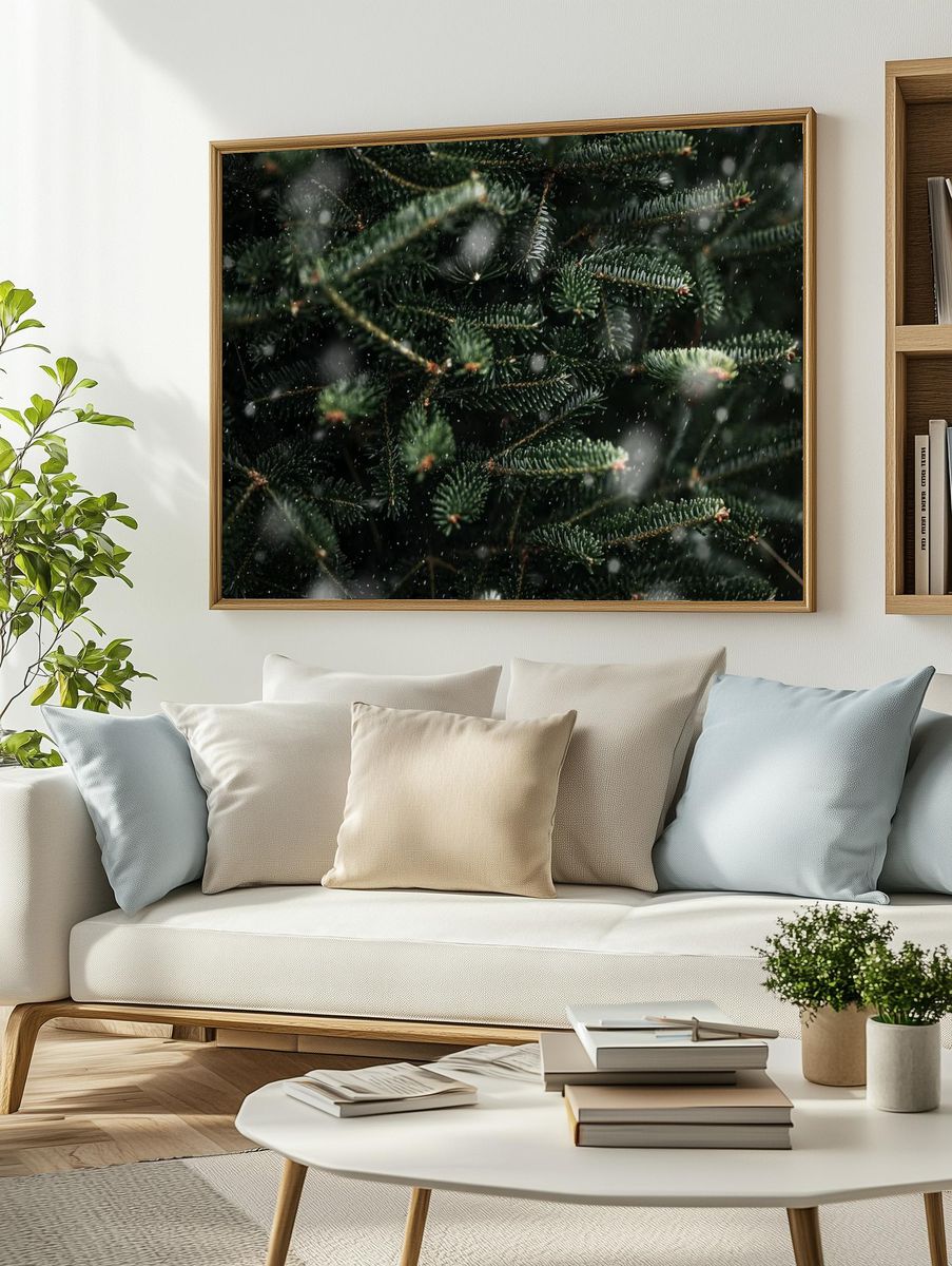 Closeup Christmas tree, green pine. — room view 2
