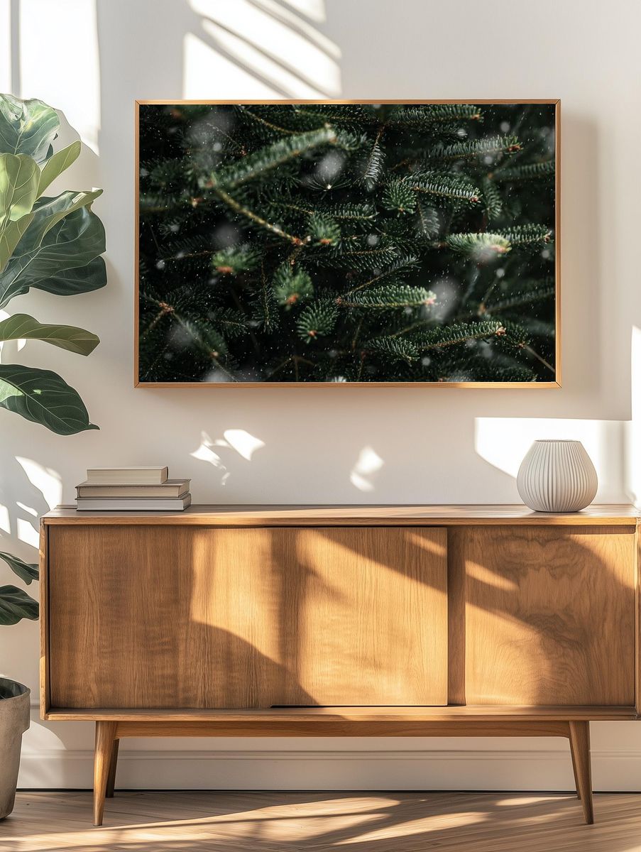 Closeup Christmas tree, green pine. — room view 3