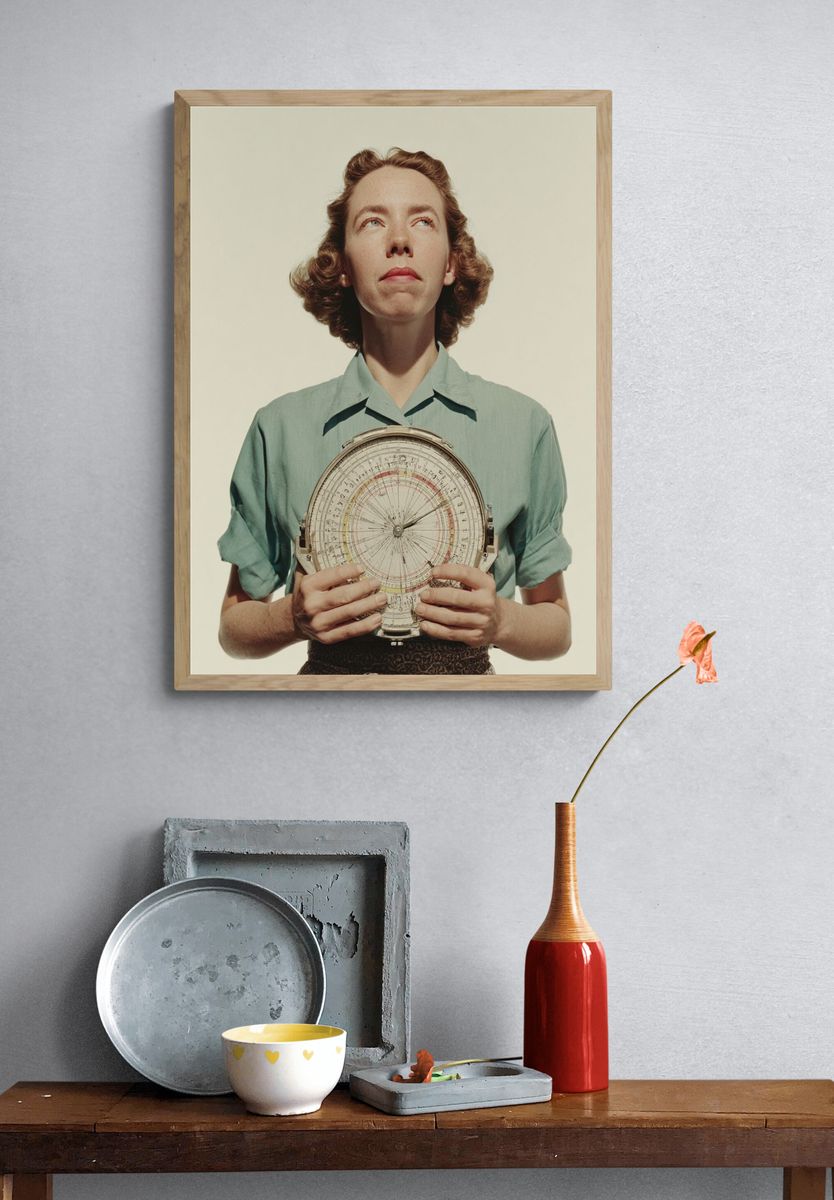 Vintage Portrait with Nautical Instrument Poster. — room view 3
