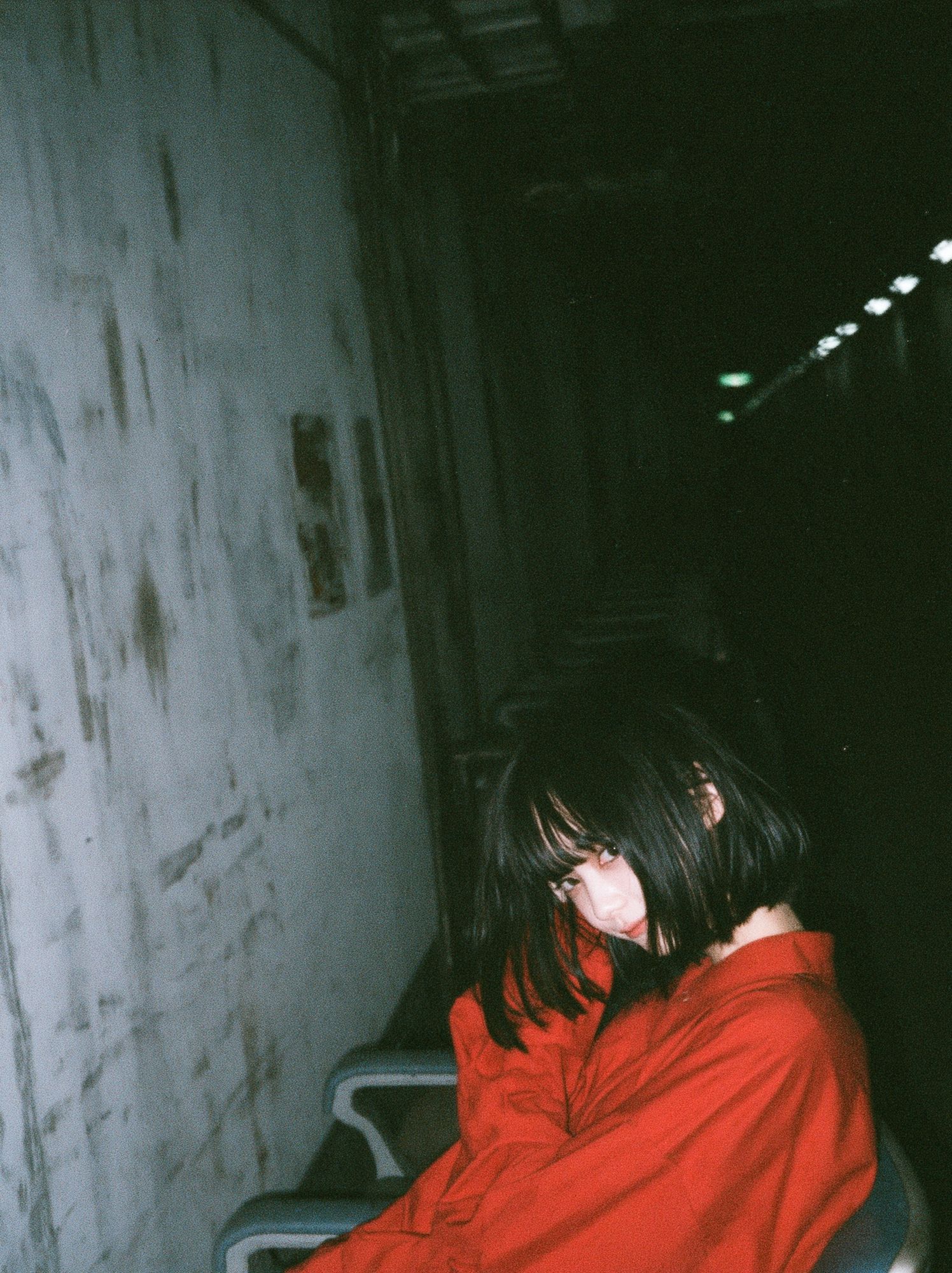 Moody Red Coat Portrait Print. poster detail