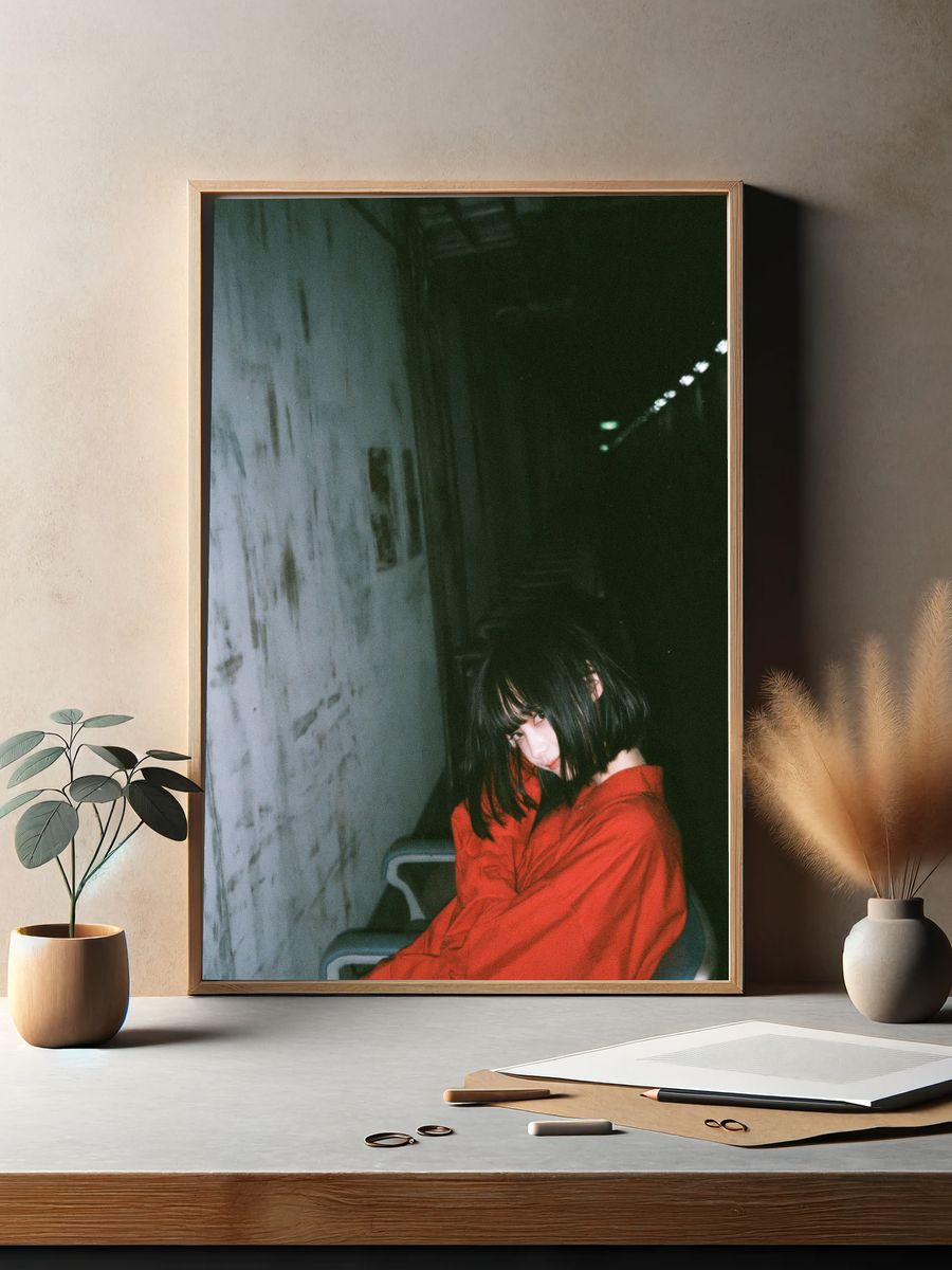 Moody Red Coat Portrait Print. — room view 2