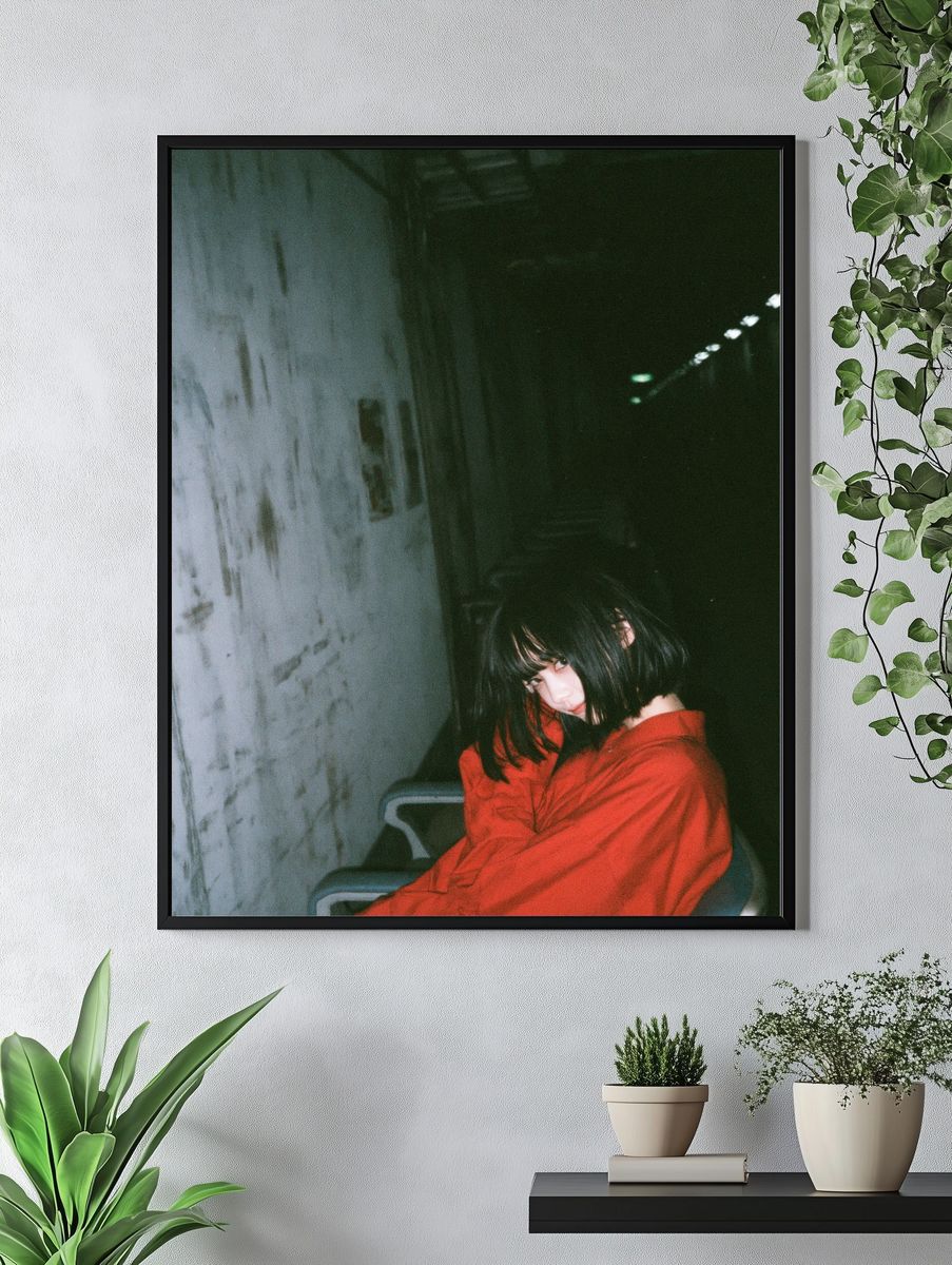 Moody Red Coat Portrait Print. — room view 4