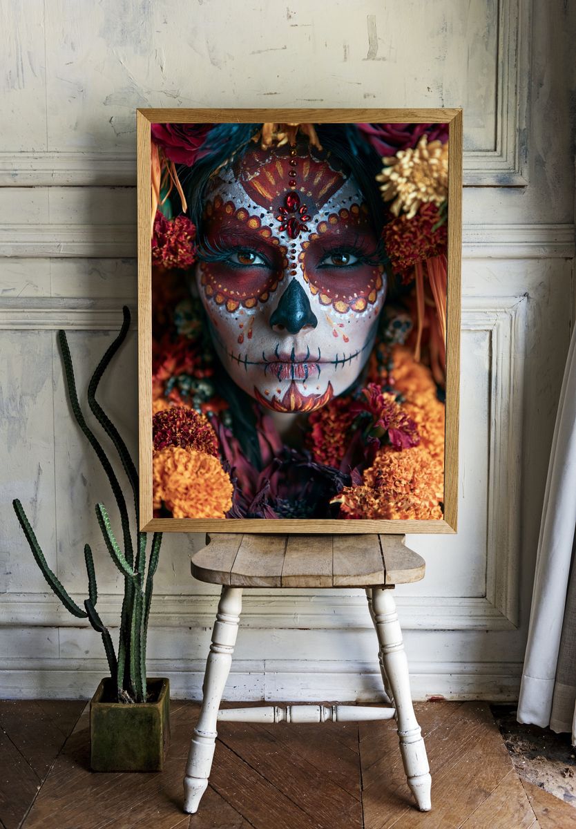 Sugar Skull Floral Portrait Poster. — room view 1