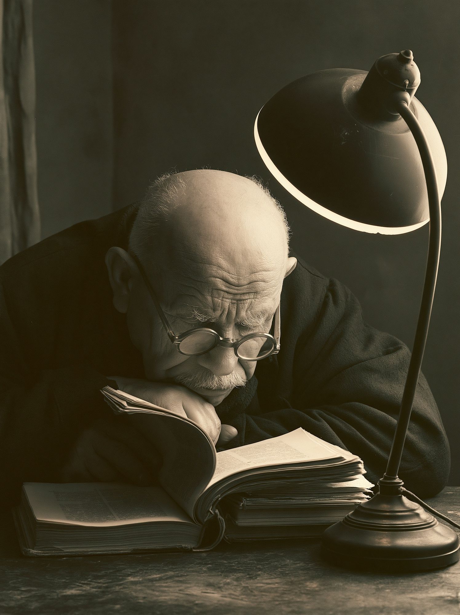 Elderly Scholar Reading Portrait Print. poster detail