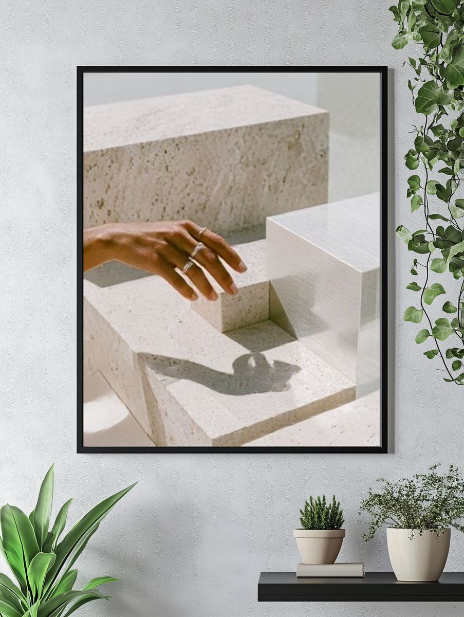 Hand and Stone Blocks Photography Poster. — room view 4
