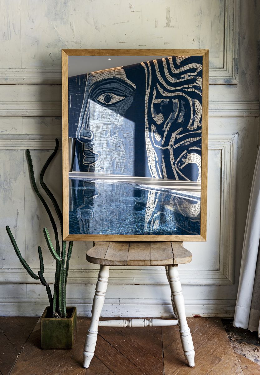 Blue Mosaic Face Photography Poster. — room view 1