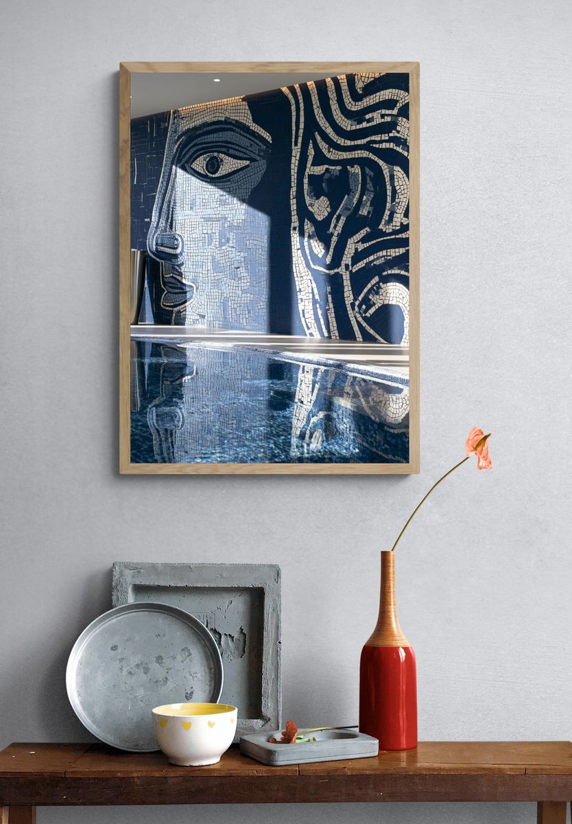 Blue Mosaic Face Photography Poster. — room view 3