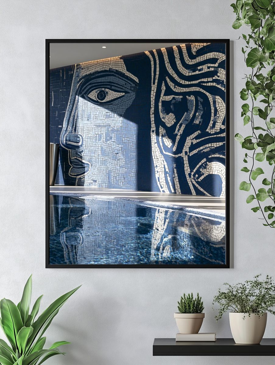 Blue Mosaic Face Photography Poster. — room view 4