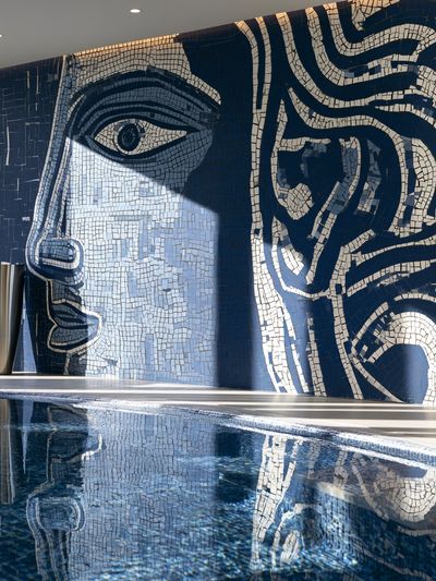 Blue Mosaic Face Photography Poster. poster