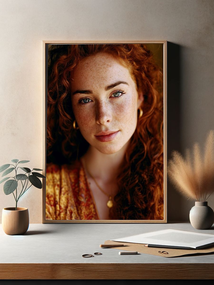 Freckled Redhead Portrait Poster. — room view 2