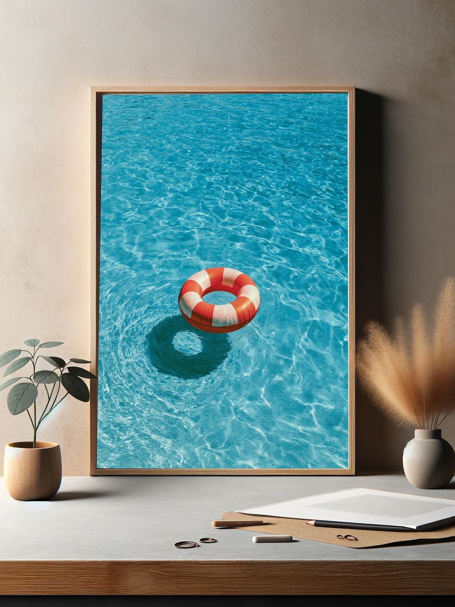 Lifebuoy in Blue Water Photography Poster. — room view 2