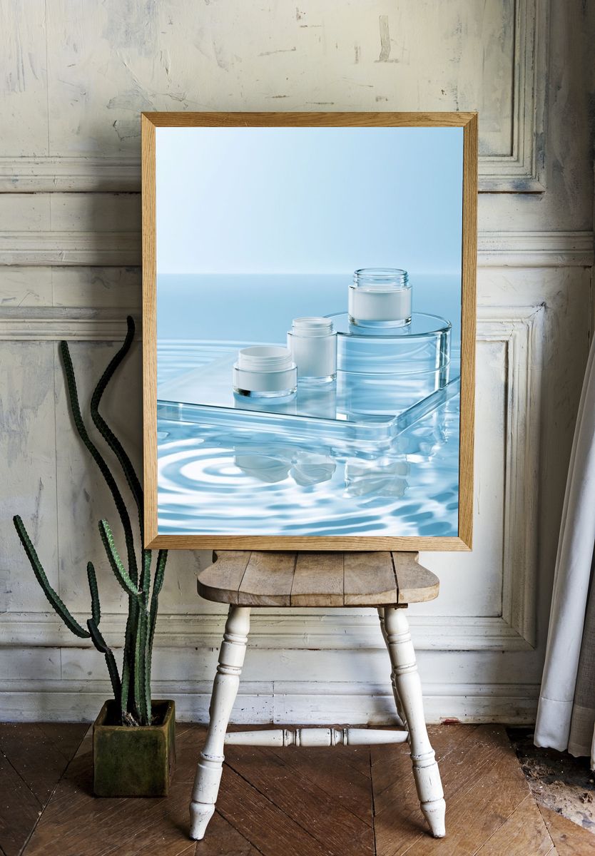 Blue Skincare Still Life Poster. — room view 1