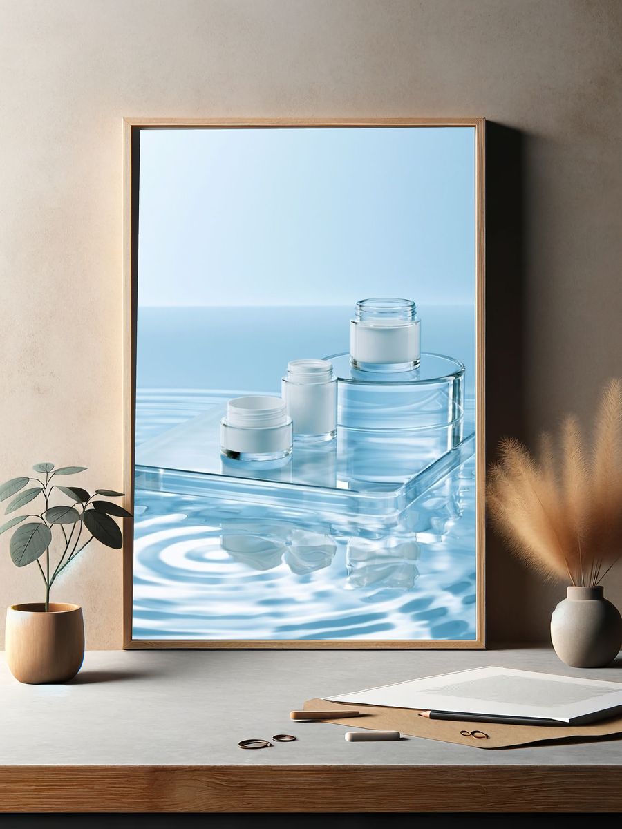 Blue Skincare Still Life Poster. — room view 2