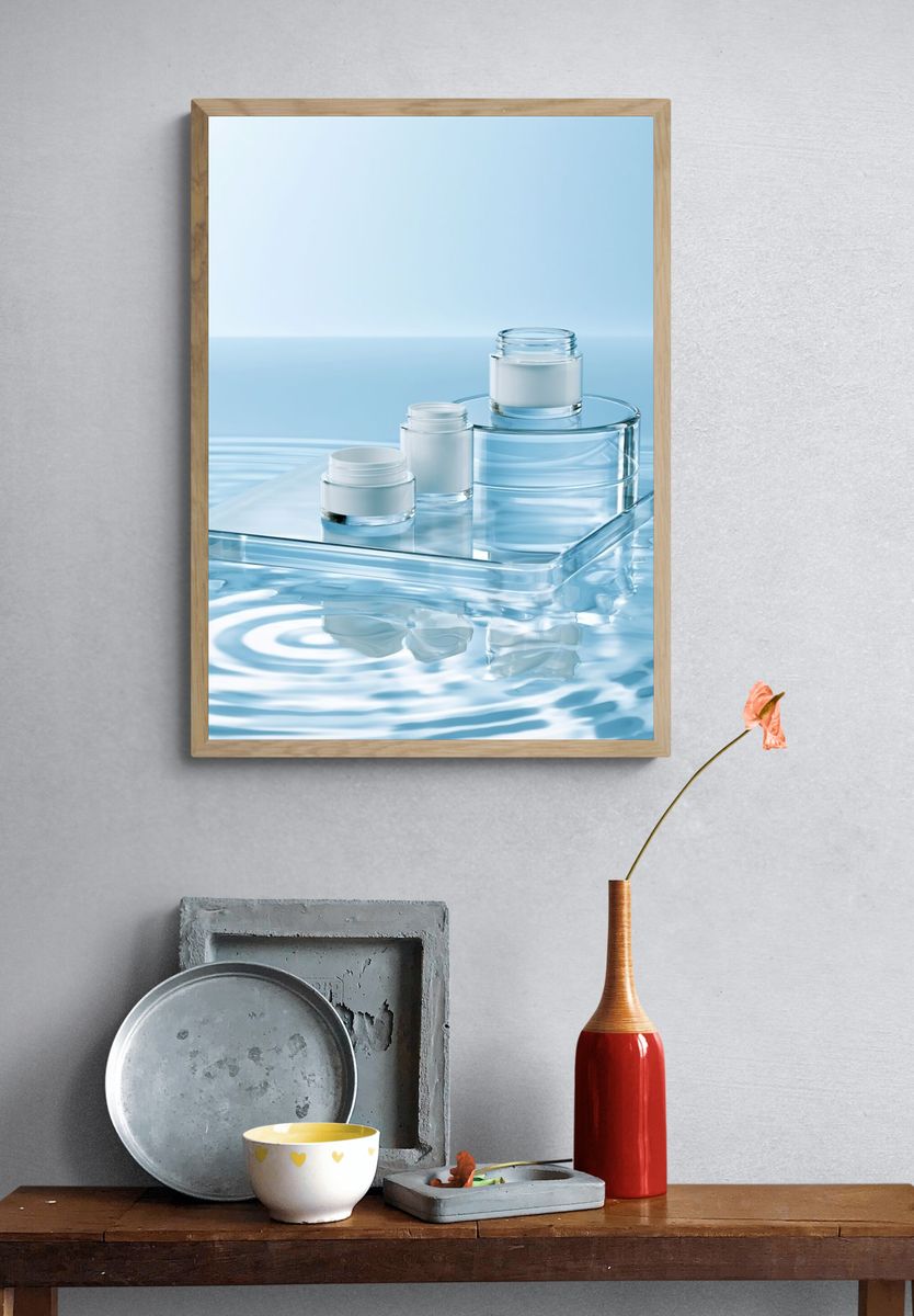 Blue Skincare Still Life Poster. — room view 3