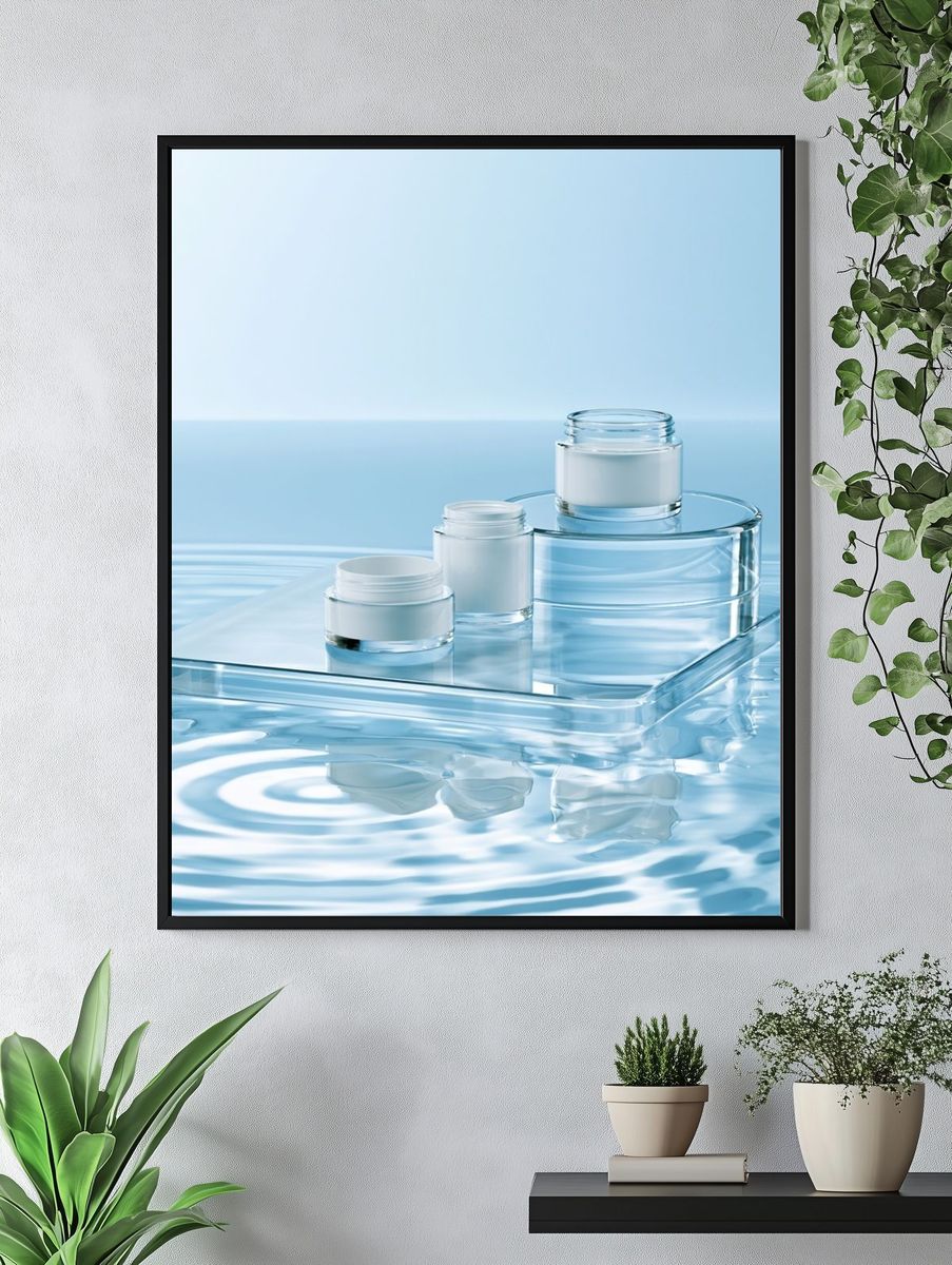 Blue Skincare Still Life Poster. — room view 4