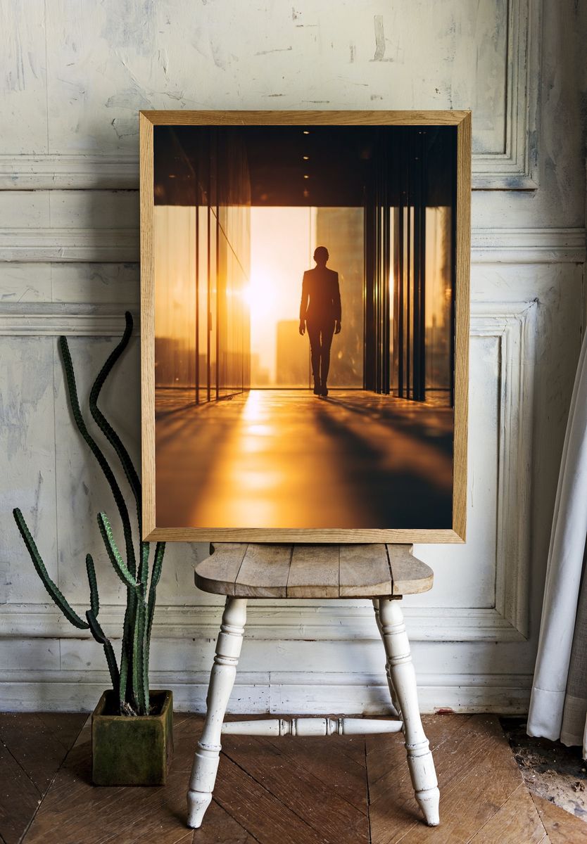 Silhouette Corridor Sunset Photography Poster. — room view 1