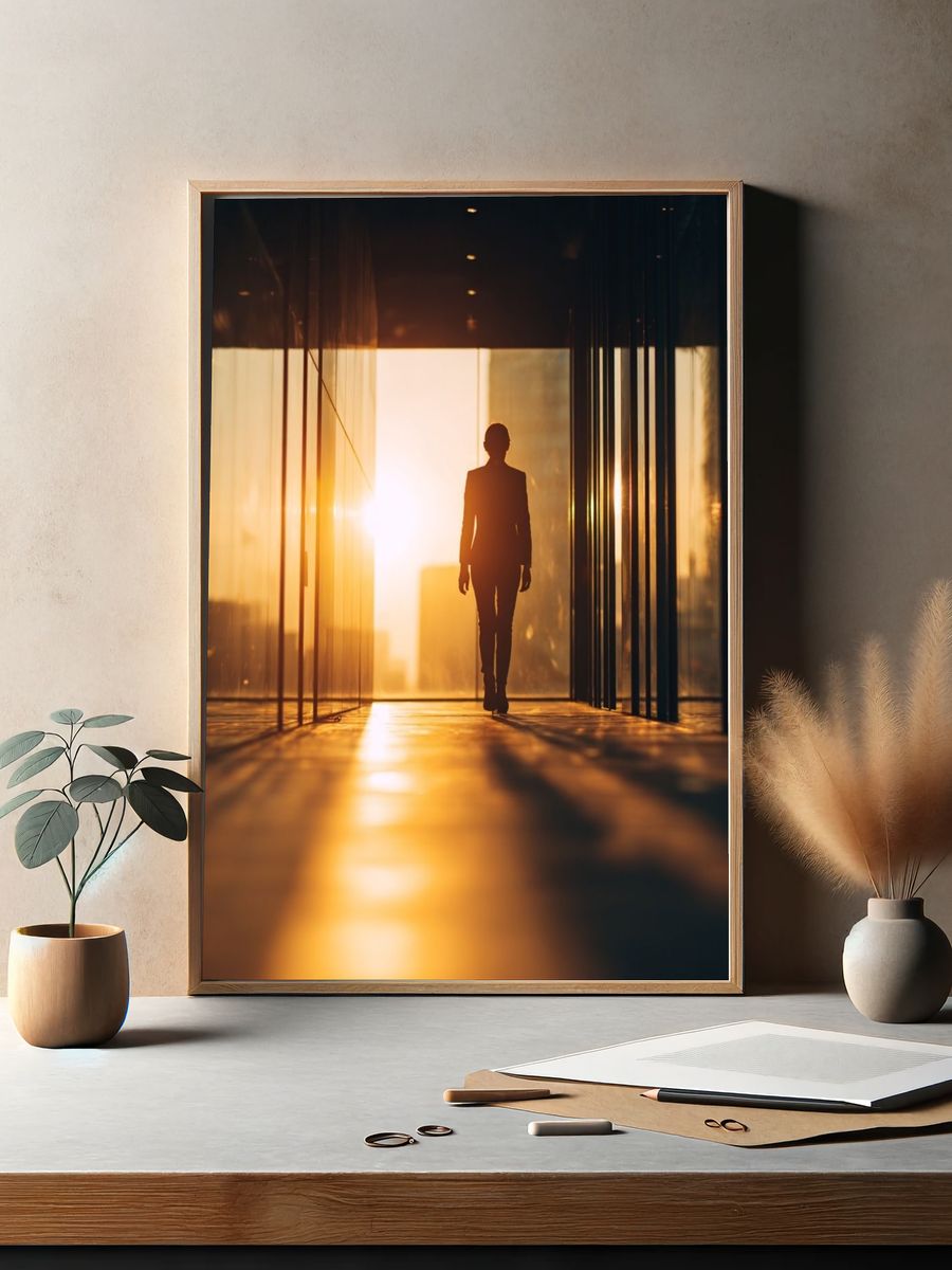 Silhouette Corridor Sunset Photography Poster. — room view 2