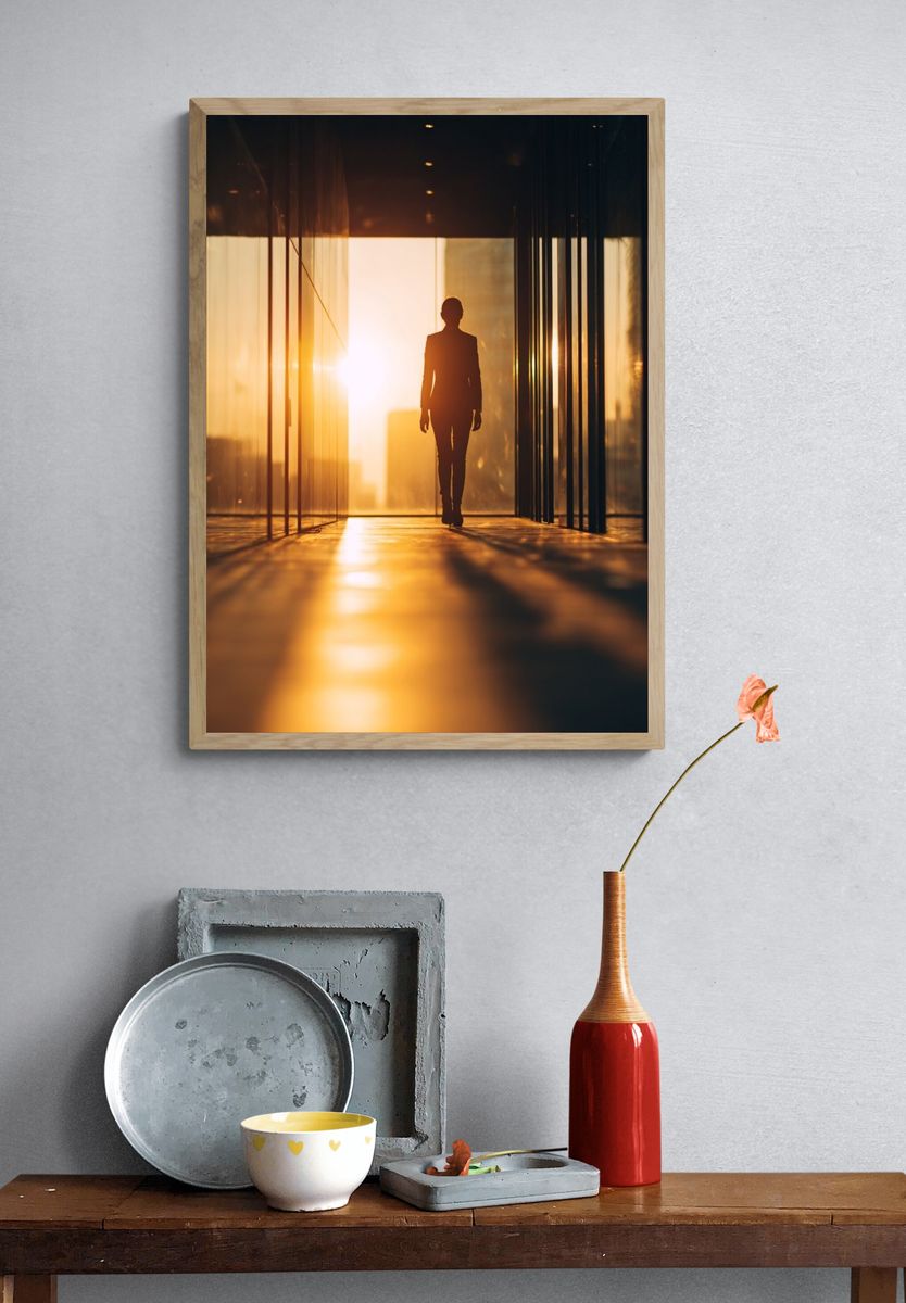Silhouette Corridor Sunset Photography Poster. — room view 3