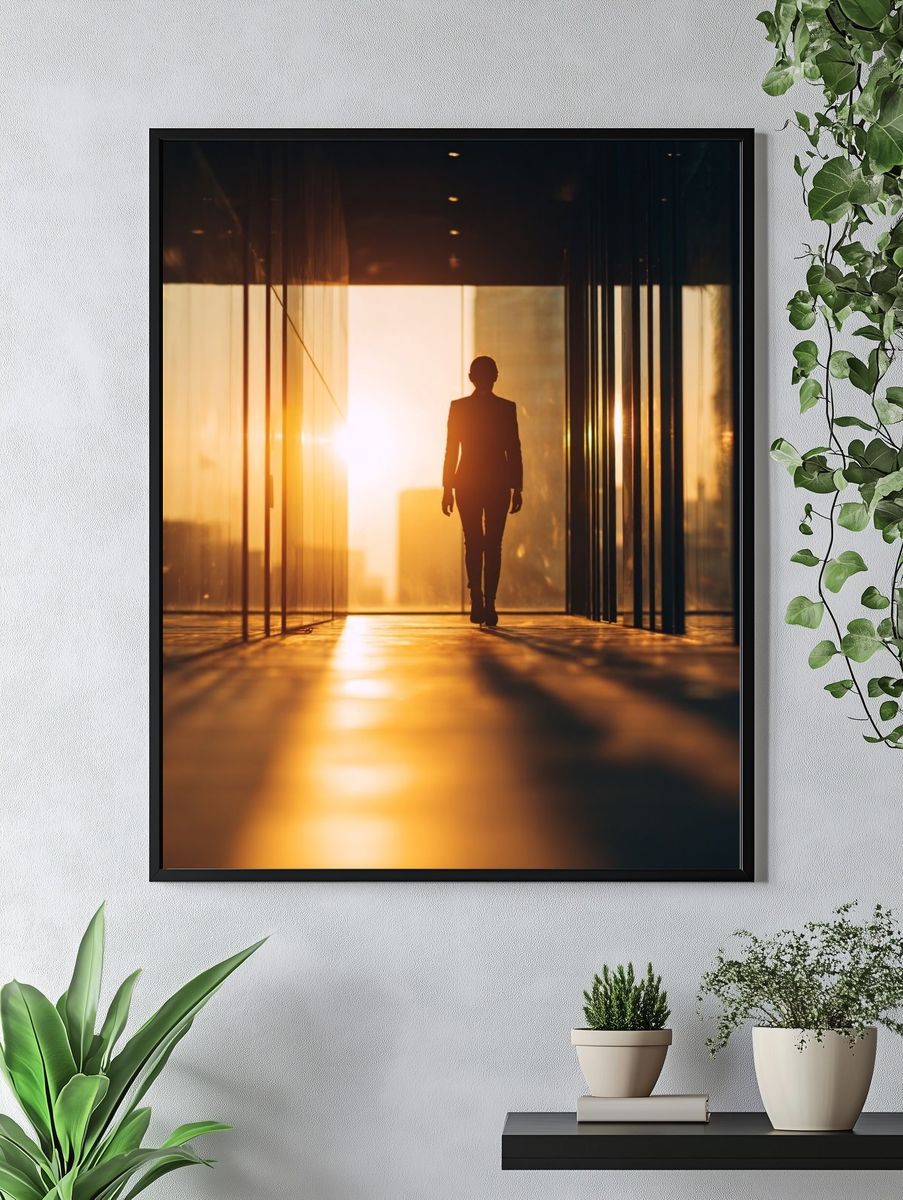 Silhouette Corridor Sunset Photography Poster. — room view 4