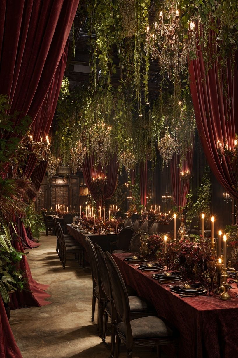 Candlelit Velvet Banquet Hall Print. poster — photography art