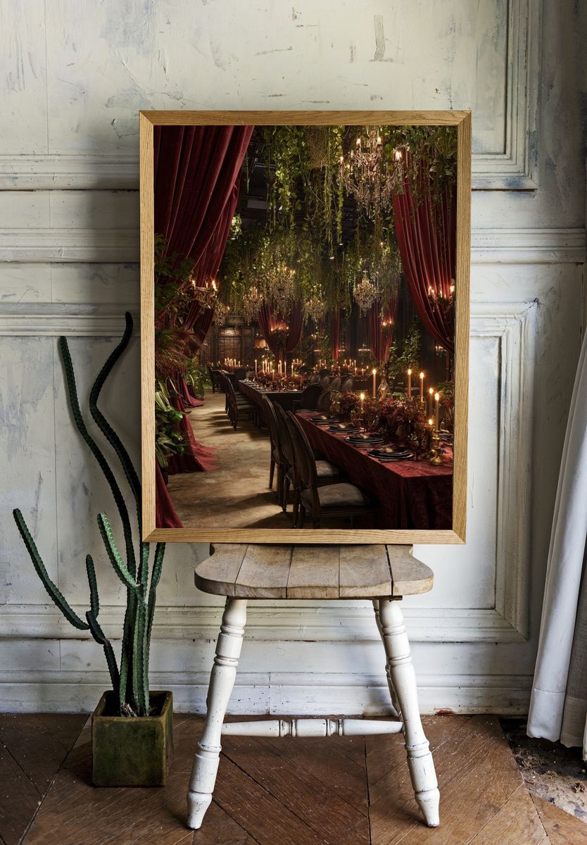 Candlelit Velvet Banquet Hall Print. room preview