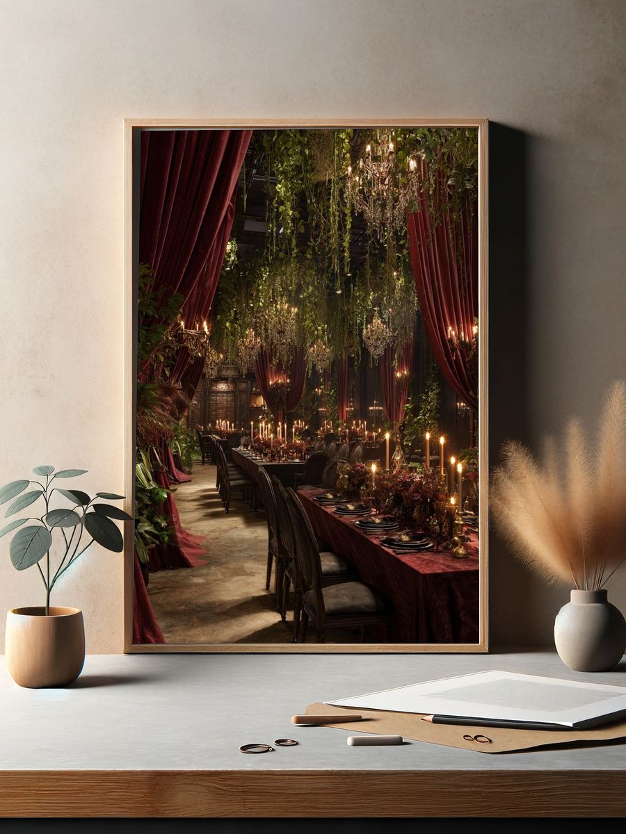 Candlelit Velvet Banquet Hall Print. — room view 2