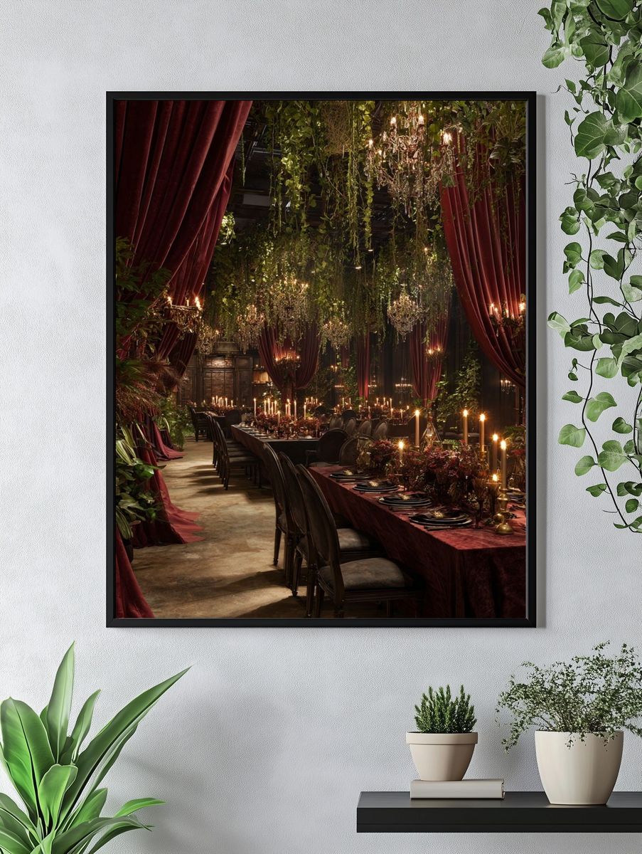 Candlelit Velvet Banquet Hall Print. — room view 4