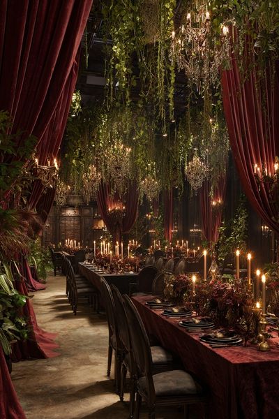 Candlelit Velvet Banquet Hall Print. poster