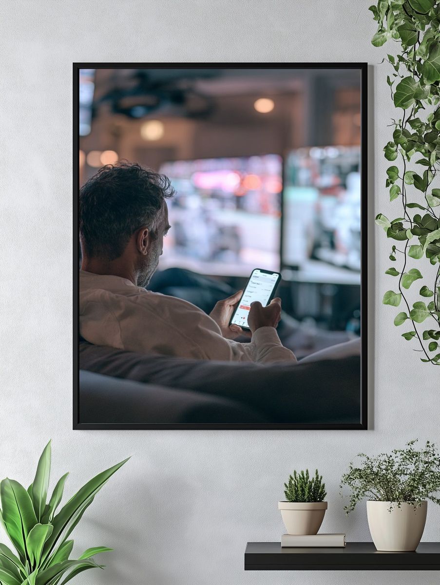 Glowing Heart Lightbulb Photography Poster. — room view 4