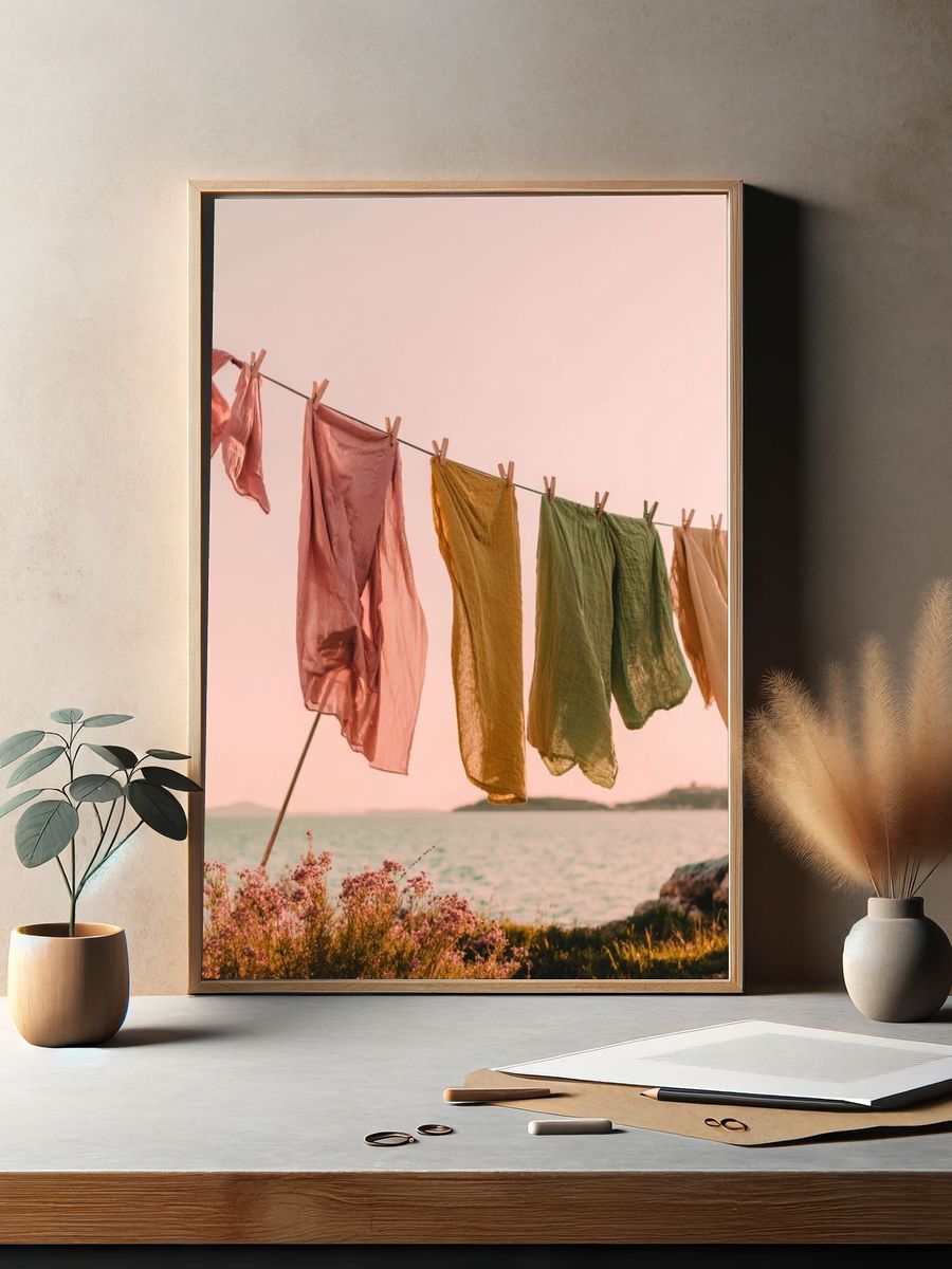 Coastal Laundry at Sunset Poster. — room view 2