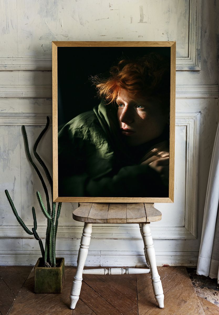 Moody Red-Haired Portrait Photography Poster. — room view 1
