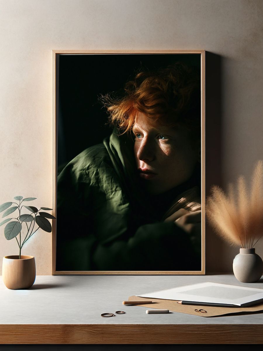 Moody Red-Haired Portrait Photography Poster. — room view 2