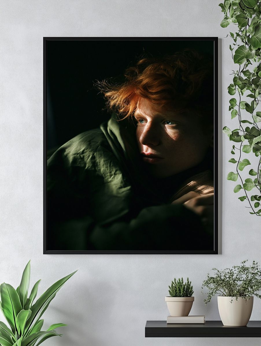 Moody Red-Haired Portrait Photography Poster. — room view 4
