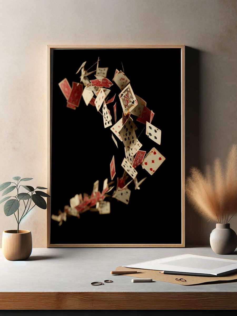 Floating Playing Cards Photography Poster. — room view 2