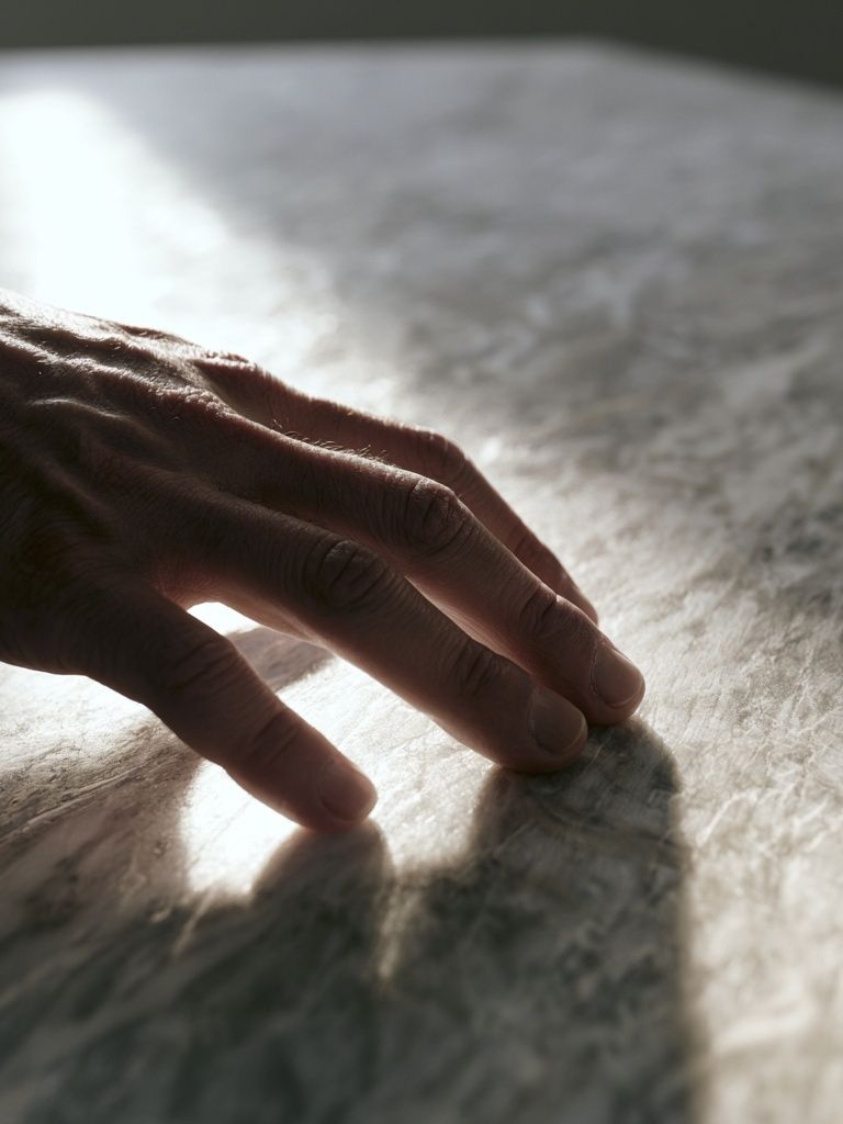 Hand on Marble Surface Photography Poster. poster detail